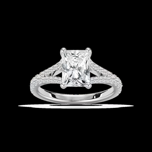 Bague de fiançailles en diamant de laboratoire taille radiant 2,25 CTW, bande pavée à tige fendue, certifiée IGI, or massif 14 carats - Product Image 1