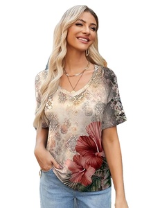 Camisetas de Verano para Mujer, Manga Corta, Casuales, Estampado Floral, a la Moda 2026, Básicas, Cuello en V, Lisas - Product Image 1