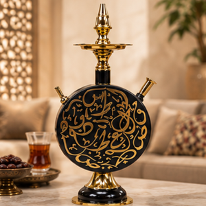 Chicha futuriste artisanale en laiton pour table |   Chicha ronde ornée |   Chicha décorative traditionnelle arabe pour salon et maison - Product Image 5