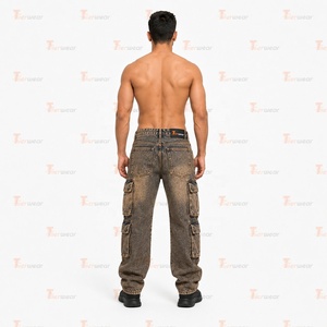 Jeans cargo en denim pour hommes sur mesure, vente en gros, pantalons cargo multi-poches de qualité supérieure, vêtements de travail utilitaires, streetwear décontracté, coton extensible - Product Image 3