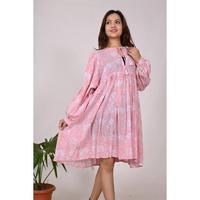 Robe pour femme faite à la main, style bohème, 100% coton, col en V, manches bouffantes, imprimé floral, imprimé au bloc, lavable, style designer, ethnique