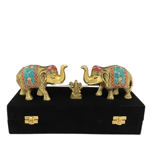 返品ギフトや家の装飾のための石の仕事で象とガネーシャを埋め込んだ手作りのアンティーク金メッキ石を無料で出荷