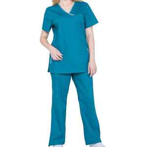 Cómodo elástico Hospital enfermera Doctor uso Scrubs uniformes conjuntos cuello en V manga corta Jogger pantalones mujeres Scrub trajes - Product Image 2