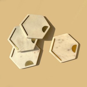 Posavasos de mármol blanco y madera sublimación natural y posavasos de té de piedra de mármol con incrustaciones de metal personalizados al por mayor - Product Image 3