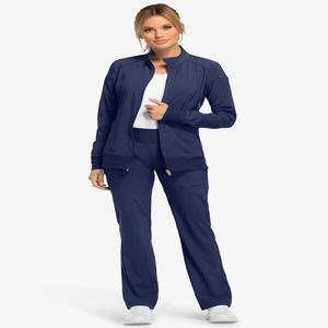 Conjunto médico para mujer con chaqueta con cremallera y pantalones cargo Cómodo uniforme de enfermería profesional - Product Image 1