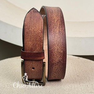 Cinturones de cuero genuino de grano completo desgastados Vintage para hombres y mujeres duraderos con estilo informal resistente con hebilla de PIN antigua - Product Image 1