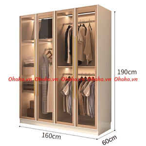 Ohaha glass-door <b>wardrobe</b> with built-in LED lights - TCK004 - Product Image 2