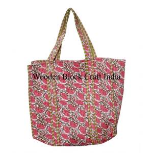 Bolsa de Compras de Algodón Hecha a Mano con Estampado a Bloque Indio, Bolsa de Mano para Mujer, Bolsa de Hombro Acolchada con Estampado a Bloque Hecha a Mano - Product Image 5
