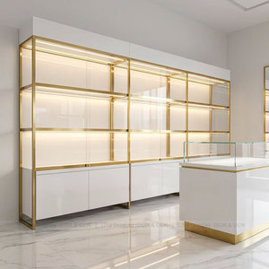 Comptoir de magasin de bijoux de luxe moderne, design en acier inoxydable doré, <span class=keywords><strong>vitrine</strong></span> de présentation de bijoux en verre avec éclairage LED - Product Image 5