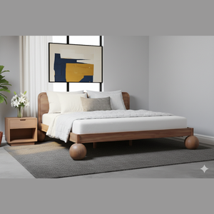 Modern Mid Century Queen Size Solid Teak Wood <b>Bed</b> <b>in</b> Natural Wood Colour for Home Apartment or Hotel Furniture - Product Image 5