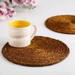 Sous-verres ronds en rotin tissé à la main avec support Poterie Hôtel Table Jute Coaster Haute Vente Qualité Design Moderne - Product Image 6