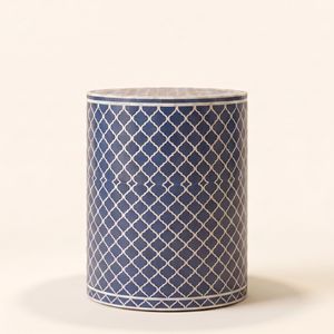 Table de chevet ronde bleue avec motif géométrique et un seul tiroir, meuble de rangement moderne pour chambre à coucher - Product Image 2