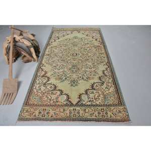 Vintage turco 4,4X9 pies alfombra de área grande estilo clásico verde Beige lana látex rectángulo Patchwork para decoración de la habitación del pasillo - Product Image 1