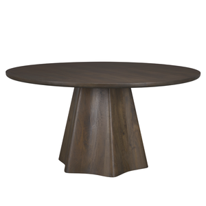 Nouvelle table de salle à manger de cuisine à domicile en bois de manguier massif de forme ronde avec base en bois à motif de vagues festonnées uniques, finition brun foncé - Product Image 3