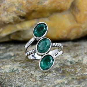 Anillo de Plata de Ley 925 Eternity Vermeil hecho a mano, diseño clásico único con ajuste de bisel de piedras preciosas Esmeralda natural - Product Image 5