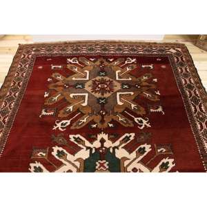 Alfombra Grande Vintage de 6.5x10.6 pies (199x322 cm), Alfombra Turca a Cuadros Roja - Product Image 3