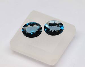 แท้ลอนดอนสีฟ้าบุษราคัมคู่สีลึกสีน้ำเงินโทแพซอัญมณีทรงรีขนาด9x7mm - Product Image 3