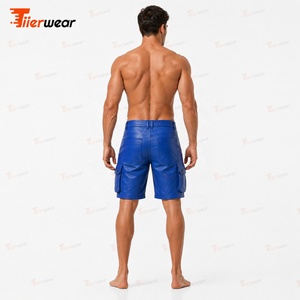 Pantalones Cortos Cargo Azules para Hombre, Cintura Media, Secado Rápido, Poliéster, Bermuda Casual con Bolsillos, Cierre de Botón, Color Sólido, Tejido de Tela - Product Image 5