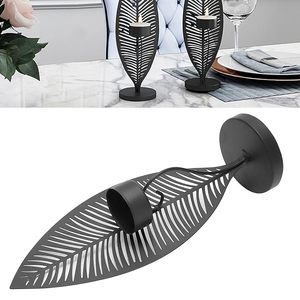 Leaf Design Laser Cutting Luxury Candlelight <b>Candle</b> Holder Hot Selling Fancy Black Powder Coating Metal in Iron <b>Candle</b> <b>Mold</b> - Product Image 2