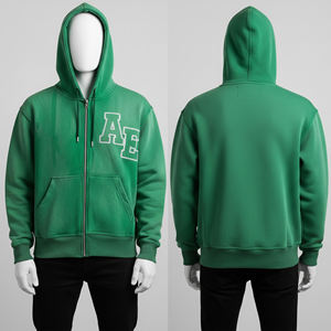 Sudadera con Capucha Extra Grande para Hombre, con Bordado Personalizado, Cierre de Cremallera, Teñida al Sol, Desgastada, de Algodón Grueso, Lavada con Ácido, para el Invierno de 2024 - Product Image 1