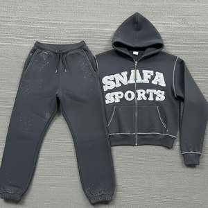 Custom Made High Quality Tracksuit <b>Sets</b> Acid Wash Thick Distressed Patch <b>Embroidery</b> Tracksuits Streetwear 2 Piece Tracksuit <b>Sets</b> - Product Image 1