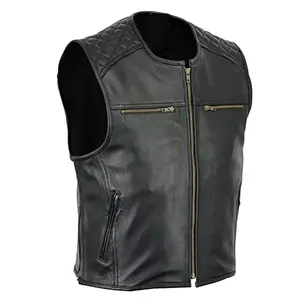 Nouveau gilet noir de taille personnalisée en cuir de vachette véritable style motard pour hommes en gilet en cuir de vélo de haute qualité - Product Image 1