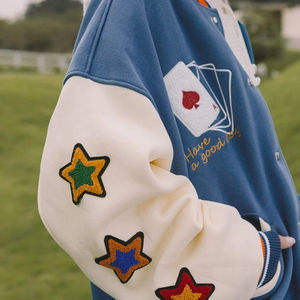 OEM Blouson de baseball brodé en chenille de haute qualité personnalisé Hommes Femmes Bleu en vrac Veste Letterman Varsity - Product Image 3