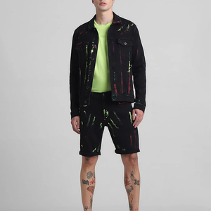 Meilleure vente sur mesure ensemble short décontracté 2 pièces en jean pour hommes motif uni imprimé texturé vêtements quotidiens écologiques du Pakistan - Product Image 2