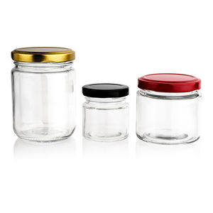 Bocaux en verre transparent à parois droites de 12 oz, 16,6 oz et 24 oz avec bouchons à vis en métal doré et revêtement <span class=keywords><strong>plastisol</strong></span> pour sauces et condiments. - Product Image 4
