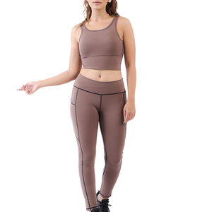 Ensembles de yoga pour femmes de haute qualité, dernier design, vente en gros, nouveau style, 2 pièces, taille élastique, logo sur le devant, coupe-vent, spandex/polyester - Product Image 1