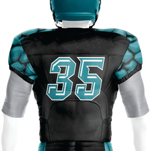 Personalizado 100% poliéster sublimado uniforme de fútbol americano transpirable negro verde azulado aparejos sarga equipo corto Jersey logotipo frontal - Product Image 3