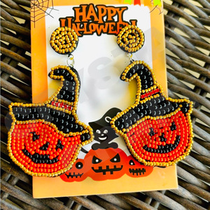 <b>Halloween</b> Scarecrow Beaded <b>Earrings</b> for Women Patriotic Memorial Day Orange White Blue Colour Fabric Material - Product Image 5