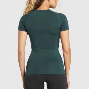 เสื้อยืดคอกลมคอกลมเข้ารูปสำหรับผู้หญิงเสื้อยืดผ้าฝ้ายออกแบบได้ตามต้องการสำหรับใส่เล่นกีฬาเล่นยิมฤดูร้อน - Product Image 5