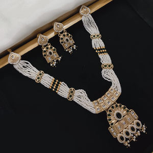 ชุดสร้อยคอหินและไข่มุก pota ชุบทองเครื่องประดับเจ้าสาวแบบดั้งเดิมสำหรับ Saree lehenga และชาติพันธุ์ - Product Image 2