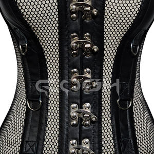 Corset de fitness gothique noir en cuir et maille avec baleines en acier, style punk rock, à fermeture avant, type bustier, Fabricant - Product Image 4