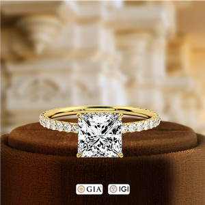 แหวนเพชรเพาะเลี้ยงทรงเจ้าหญิง 1 กะรัต ทอง 14K แหวนเพชรเม็ดเดี่ยวแบบซ่อนรัศมี ประดับเพชรแบบฝังเต็มวง แหวนแต่งงาน - Product Image 3