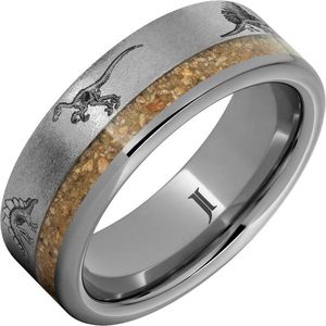Bague robuste en tungstène avec incrustation de squelette de dinosaure pour un usage quotidien - Product Image 1