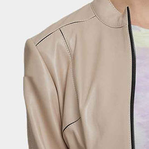 แจ็คเก็ตหนังแกะคุณภาพดีสำหรับผู้หญิง, 2025เสื้อแจ็กเก็ตมอเตอร์ไซด์แบบลำลองมีซิปด้านหน้าเข้ารูปขนาดพิเศษเอวหลายกระเป๋า - Product Image 2