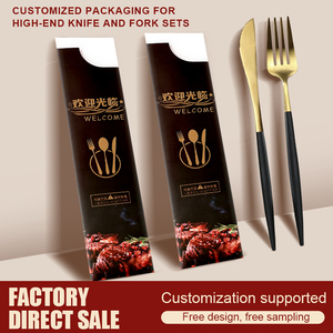 Biểu Tượng Tùy Chỉnh Dao Kéo Túi Giấy Nhà Hàng Nĩa Dao Muỗng Flatware Bạc <span class=keywords><strong>Set</strong></span> Kraft Giấy Tay Áo Pouch Túi Với Khăn Ăn - Product Image 2
