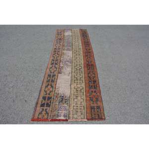 Classic Traditional <b>Brown</b> Beige 2,8 X 8,7 ft <b>Wool</b> Rug Vintage Turkish Style Patchwork Rectangle Latex Backing 10mm Bedside Rug - Product Image 1