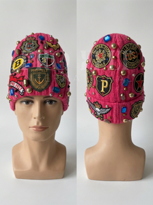 Bonnet en tricot premium orné de strass, chapeau d'hiver avec badges brodés, style jacquard chaud et tendance, bonnet streetwear - Product Image 4