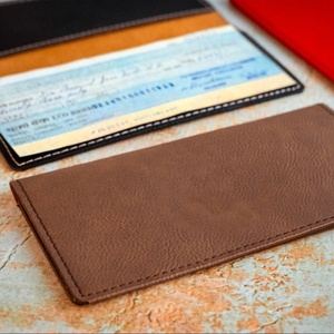 Checkbook Cover <b>Leather</b> <b>Men</b> Slim Personalized Gift for Women Cute Long Slim <b>Wallet</b> Woman LCR-0011B - Product Image 1