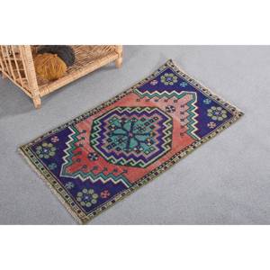 Tapis Vintage en Laine Kilim Bleu et Orange Patchwork Design 1.5X2.9 ft Abstrait Entrée ou Chambre Tapis en Jute avec Support en Latex - Product Image 3