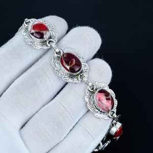 Red Copper Spiny Turquoise Gemstone <b>Bracelet</b> 925 Sterling <b>Silver</b> Handmade <b>Bracelet</b> Designer <b>Bracelet</b> For Birthday Gifts - Product Image 1