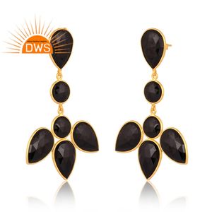 Handmade Sterling Silver 18K Gold Plated Natural <b>Black</b> Onyx Gemstone <b>Dangle</b> <b>Earring</b> Gold Vermeil Jewelry Manufacturer - Product Image 2