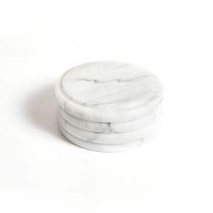 Juego de 6 elegantes posavasos de piedra de mármol blanco redondo de primera calidad para protección de mesa y decoración del hogar - Product Image 3