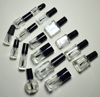 Vente en gros de flacons de vernis à ongles en verre transparent ronds et carrés de 5 ml, 10 ml et 15 ml, rechargeables, avec bouchon à pinceau