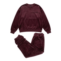 Conjunto de dos piezas de chándal con capucha de terciopelo y cortavientos liso, estilo urbano, ecológico, de talla grande para mujer, con estampado de pedrería, al por mayor