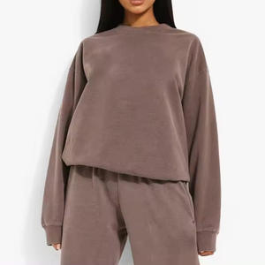 2025 nuevos conjuntos de dos piezas ajustados personalizados para mujer, chándal de lana de algodón 100%, sudadera y pantalón para invierno 400Gsm - Product Image 5