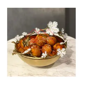 Cuenco decorativo de Metal de diseño de lujo chapado en oro para servir en bodas para centros de mesa/nuevo pedestal con patas de flores - Product Image 1
